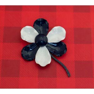 Vintage Art Nouveau Floral Dark Blue and White Brooch - O19